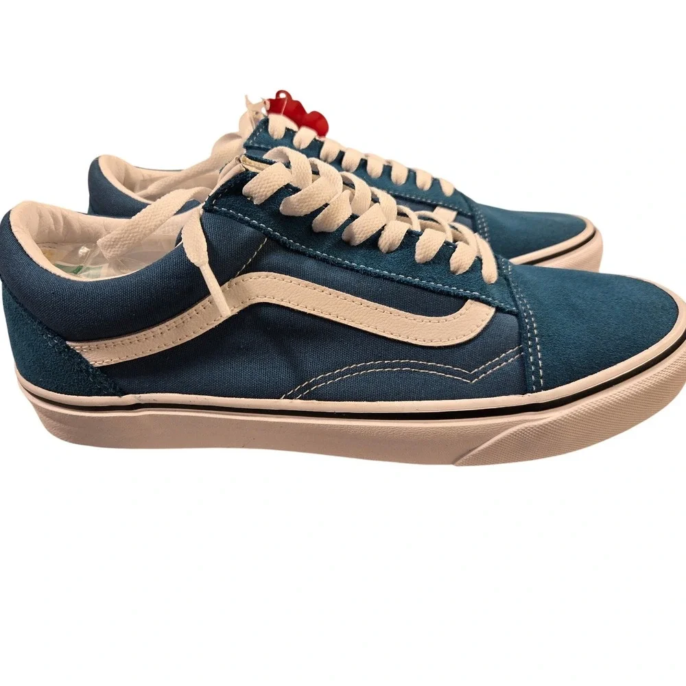 Vans Old Skool Teal White Suede Canvas‎ Skate Sneakers Mens 9 Womens 10.5